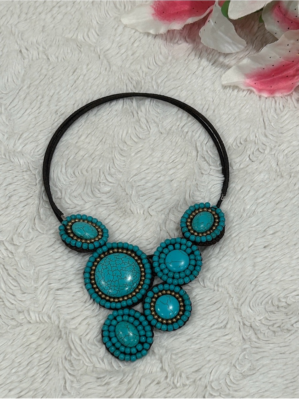 Turquoise Beaded Statement Necklace - Women Jewelry